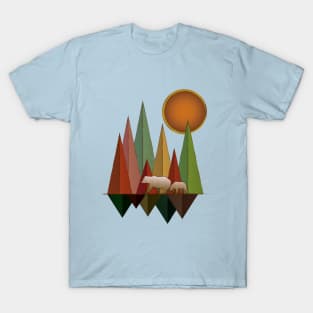 Bear and Cubs walking through a Mountainous Sunrise T-Shirt